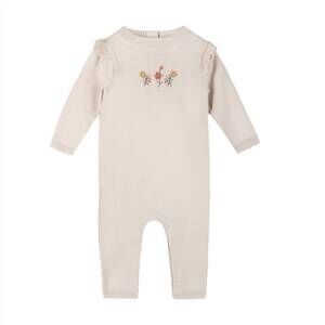 NEW VIVERANO ORGANICS kid's floral embroidered ruffle sweater jumpsuit in stone